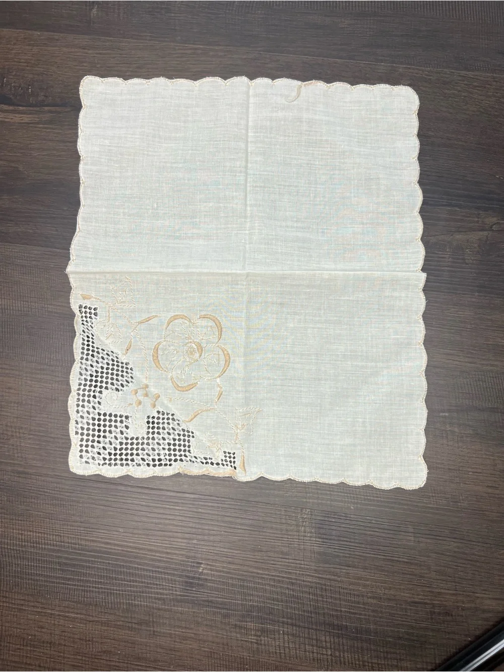 Set of Five Vintage Off White and Brown Napkins